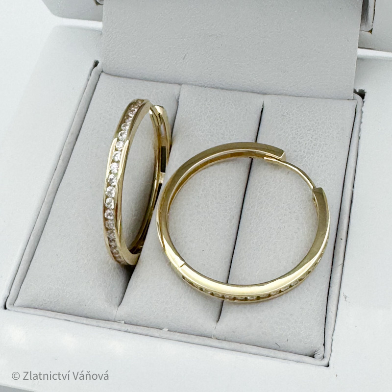 Žluté zlato náušnice kroužky se zirkony